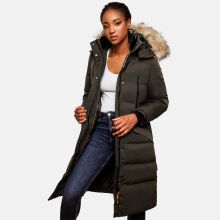 Marikoo Schneesternchen Damen lange Winter Steppjacke mit Kapuze Anthrazit XS - Gr. 34