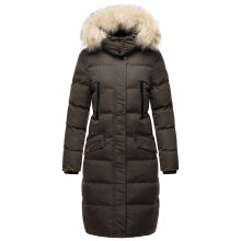 Marikoo Schneesternchen Damen lange Winter Steppjacke mit Kapuze Anthrazit XS - Gr. 34