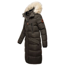 Marikoo Schneesternchen Damen lange Winter Steppjacke mit Kapuze Anthrazit XS - Gr. 34