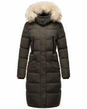Marikoo Schneesternchen Damen lange Winter Steppjacke mit Kapuze Anthrazit XL - Gr. 42