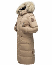 Marikoo Schneesternchen Damen lange Winter Steppjacke mit Kapuze Taupe XS - Gr. 34