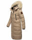 Marikoo Schneesternchen Damen lange Winter Steppjacke mit Kapuze Taupe XS - Gr. 34