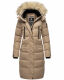 Marikoo Schneesternchen Damen lange Winter Steppjacke mit Kapuze Taupe M - Gr. 38