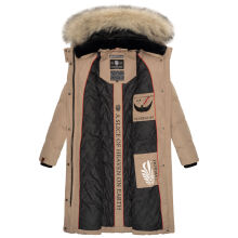 Marikoo Schneesternchen Damen lange Winter Steppjacke mit Kapuze Taupe L - Gr. 40