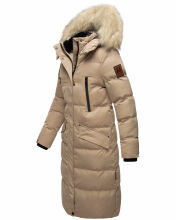 Marikoo Schneesternchen Damen lange Winter Steppjacke mit Kapuze Taupe L - Gr. 40