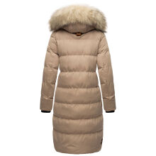 Marikoo Schneesternchen Damen lange Winter Steppjacke mit Kapuze Taupe L - Gr. 40