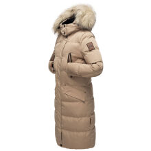 Marikoo Schneesternchen Damen lange Winter Steppjacke mit Kapuze Taupe L - Gr. 40