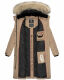 Marikoo Schneesternchen Damen lange Winter Steppjacke mit Kapuze Taupe L - Gr. 40