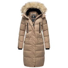 Marikoo Schneesternchen Damen lange Winter Steppjacke mit Kapuze Taupe XL - Gr. 42