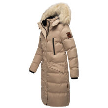 Marikoo Schneesternchen Damen lange Winter Steppjacke mit Kapuze Taupe XL - Gr. 42
