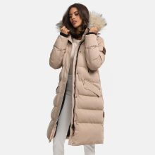 Marikoo Schneesternchen Damen lange Winter Steppjacke mit Kapuze Taupe XXL - Gr. 44