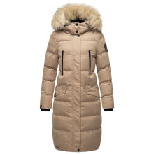 Marikoo Schneesternchen Damen lange Winter Steppjacke mit Kapuze Taupe XXL - Gr. 44