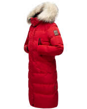 Marikoo Schneesternchen Damen lange Winter Steppjacke mit Kapuze Rot XS - Gr. 34