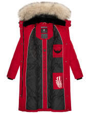 Marikoo Schneesternchen Damen lange Winter Steppjacke mit Kapuze Rot XS - Gr. 34
