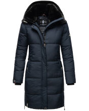 Marikoo Streliziaa Damen lange Winter Steppjacke Fellkragen Navy-Gr.L