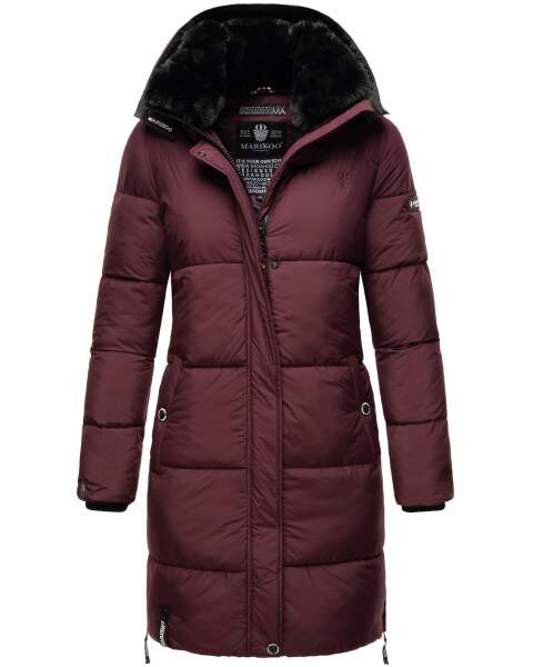 Marikoo Streliziaa ladies long winter quilted jacket fur collar Weinrot-Gr.XXL