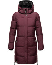 Marikoo Streliziaa Damen lange Winter Steppjacke Fellkragen Weinrot-Gr.XXL