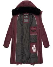 Marikoo Streliziaa Damen lange Winter Steppjacke Fellkragen Weinrot-Gr.XXL