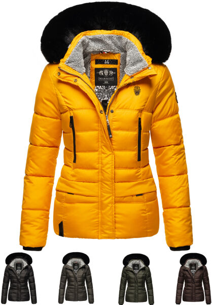 Marikoo Loveleen Damen Winter Steppjacke mit Teddyfell und Fellkragen