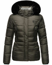 Marikoo Loveleen Damen Winter Steppjacke mit Teddyfell und Fellkragen