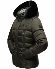 Marikoo Loveleen Damen Winter Steppjacke mit Teddyfell und Fellkragen