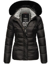 Marikoo Loveleen Damen Winter Steppjacke mit Teddyfell und Fellkragen Schwarz-Gr.XS