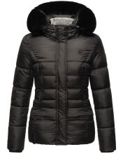 Marikoo Loveleen Damen Winter Steppjacke mit Teddyfell und Fellkragen Schwarz-Gr.XS