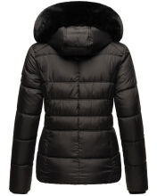Marikoo Loveleen Damen Winter Steppjacke mit Teddyfell und Fellkragen Schwarz-Gr.XS