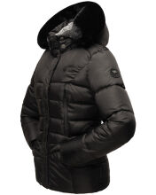 Marikoo Loveleen Damen Winter Steppjacke mit Teddyfell und Fellkragen Schwarz-Gr.XS