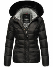 Marikoo Loveleen Damen Winter Steppjacke mit Teddyfell und Fellkragen Schwarz-Gr.S