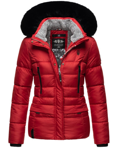 Marikoo Loveleen Damen Winter Steppjacke mit Teddyfell und Fellkragen Rot-Gr.XS