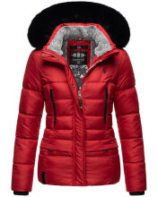 Marikoo Loveleen Damen Winter Steppjacke mit Teddyfell und Fellkragen Rot-Gr.XS