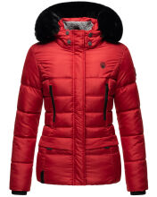 Marikoo Loveleen Damen Winter Steppjacke mit Teddyfell und Fellkragen Rot-Gr.XS