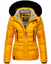 Marikoo Loveleen Damen Winter Steppjacke mit Teddyfell und Fellkragen Gelb-Gr.XS
