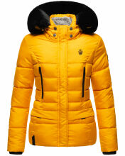 Marikoo Loveleen Damen Winter Steppjacke mit Teddyfell und Fellkragen Gelb-Gr.XS