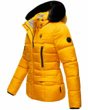 Marikoo Loveleen Damen Winter Steppjacke mit Teddyfell und Fellkragen Gelb-Gr.XS