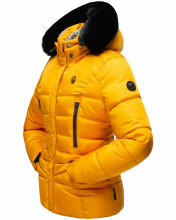 Marikoo Loveleen Damen Winter Steppjacke mit Teddyfell und Fellkragen Gelb-Gr.XS