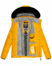 Marikoo Loveleen Damen Winter Steppjacke mit Teddyfell und Fellkragen Gelb-Gr.XS