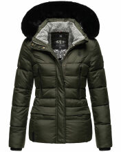 Marikoo Loveleen Damen Winter Steppjacke mit Teddyfell und Fellkragen Olive-Gr.XS