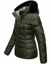 Marikoo Loveleen Damen Winter Steppjacke mit Teddyfell und Fellkragen Olive-Gr.XS