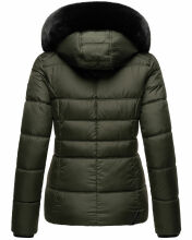 Marikoo Loveleen Damen Winter Steppjacke mit Teddyfell und Fellkragen Olive-Gr.XS
