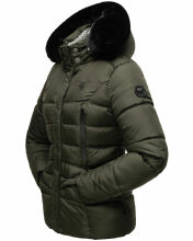 Marikoo Loveleen Damen Winter Steppjacke mit Teddyfell und Fellkragen Olive-Gr.XS