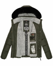 Marikoo Loveleen Damen Winter Steppjacke mit Teddyfell und Fellkragen Olive-Gr.XS