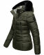 Marikoo Loveleen Damen Winter Steppjacke mit Teddyfell und Fellkragen Olive-Gr.XS
