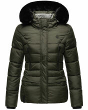 Marikoo Loveleen Damen Winter Steppjacke mit Teddyfell und Fellkragen Olive-Gr.S