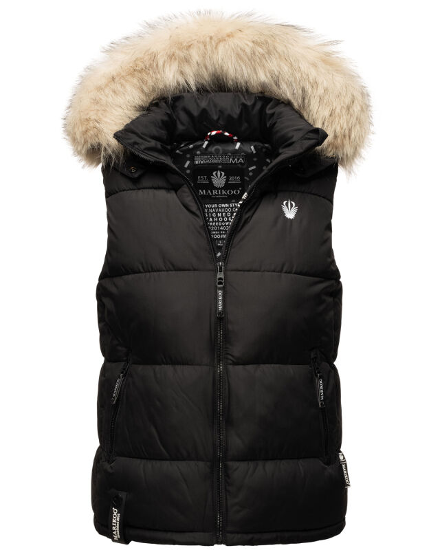 Marikoo Eisflöckchen Damen Winter Steppweste mit Fellkragen Schwarz