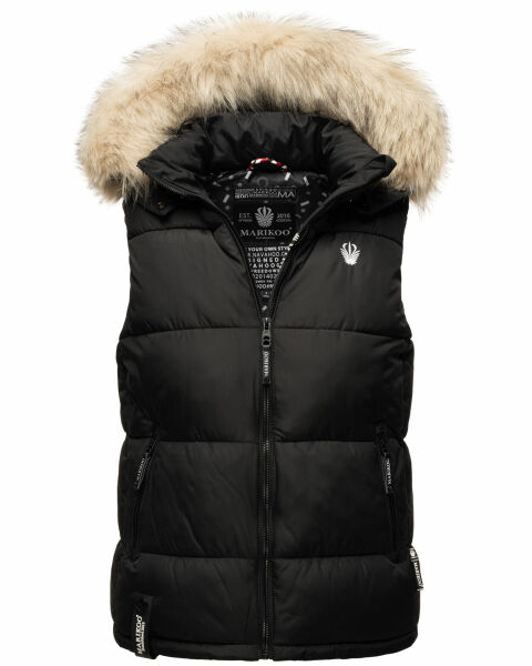 Marikoo Eisflöckchen ladies winter quilted vest with fur collar Schwarz-Gr.S