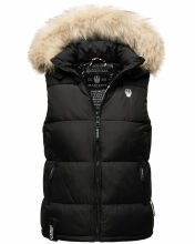 Marikoo Eisflöckchen ladies winter quilted vest with fur collar Schwarz-Gr.L