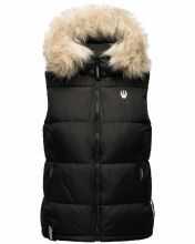 Marikoo Eisfl&ouml;ckchen Damen Winter Steppweste mit Fellkragen Schwarz L - Gr. 40