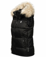 Marikoo Eisfl&ouml;ckchen Damen Winter Steppweste mit Fellkragen Schwarz L - Gr. 40
